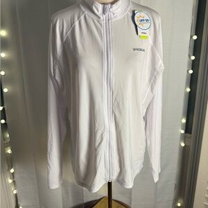 White Athletic Zip-Up Jacket with Standing Collar